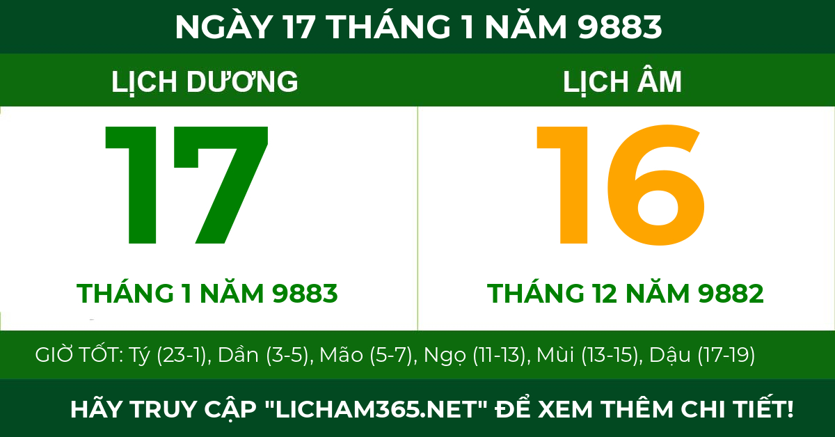 lịch âm ngày 17 tháng 1 năm 9883
