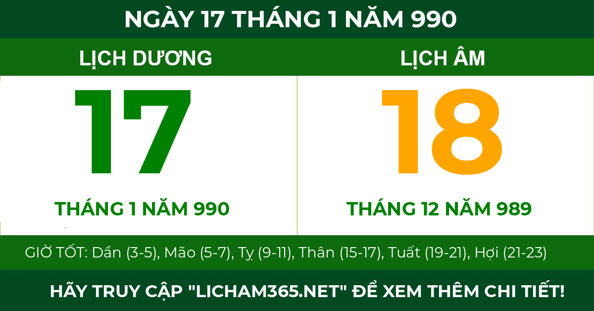 lịch âm ngày 17 tháng 1 năm 990
