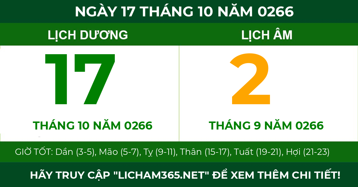 lịch âm ngày 17 tháng 10 năm 0266
