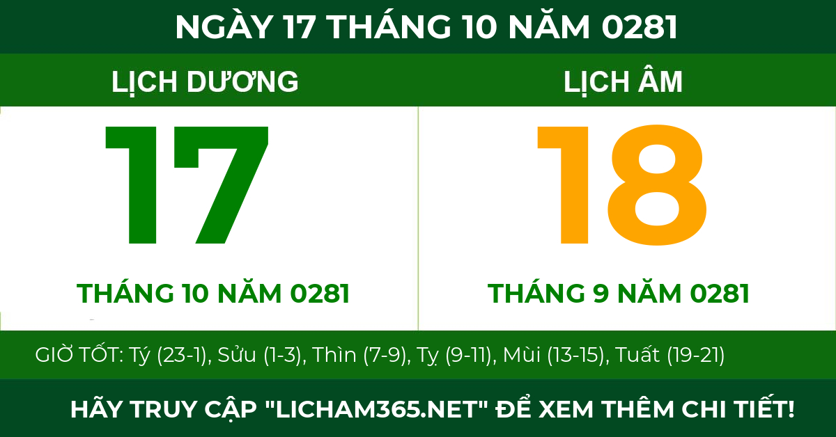 lịch âm ngày 17 tháng 10 năm 0281
