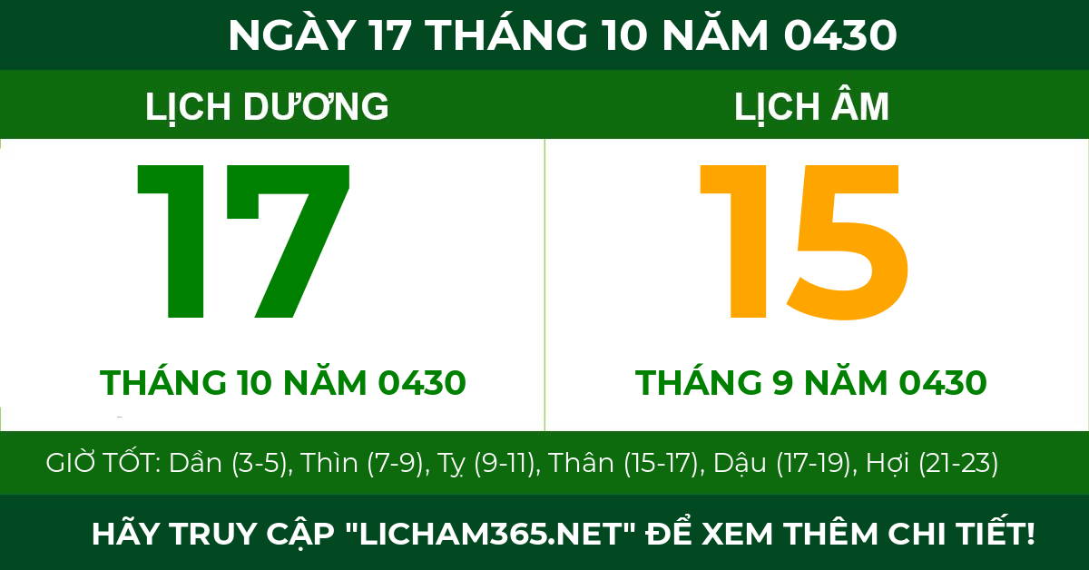lịch âm ngày 17 tháng 10 năm 0430