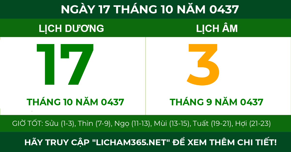lịch âm ngày 17 tháng 10 năm 0437