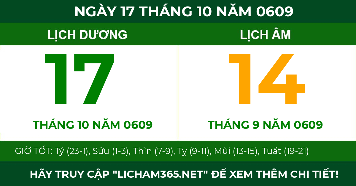 lịch âm ngày 17 tháng 10 năm 0609