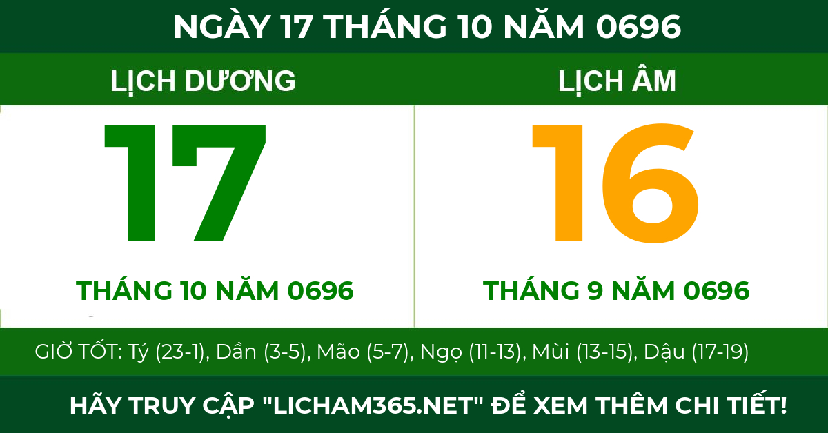 lịch âm ngày 17 tháng 10 năm 0696
