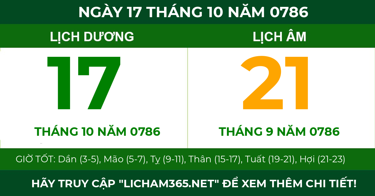 lịch âm ngày 17 tháng 10 năm 0786
