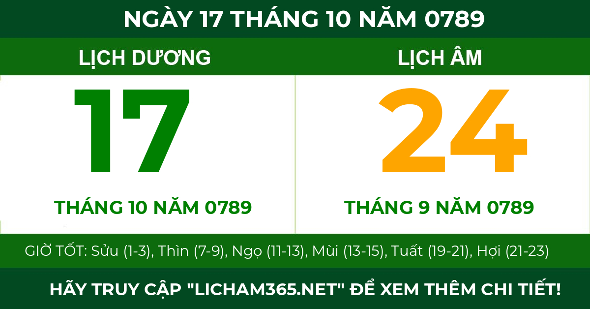 lịch âm ngày 17 tháng 10 năm 0789