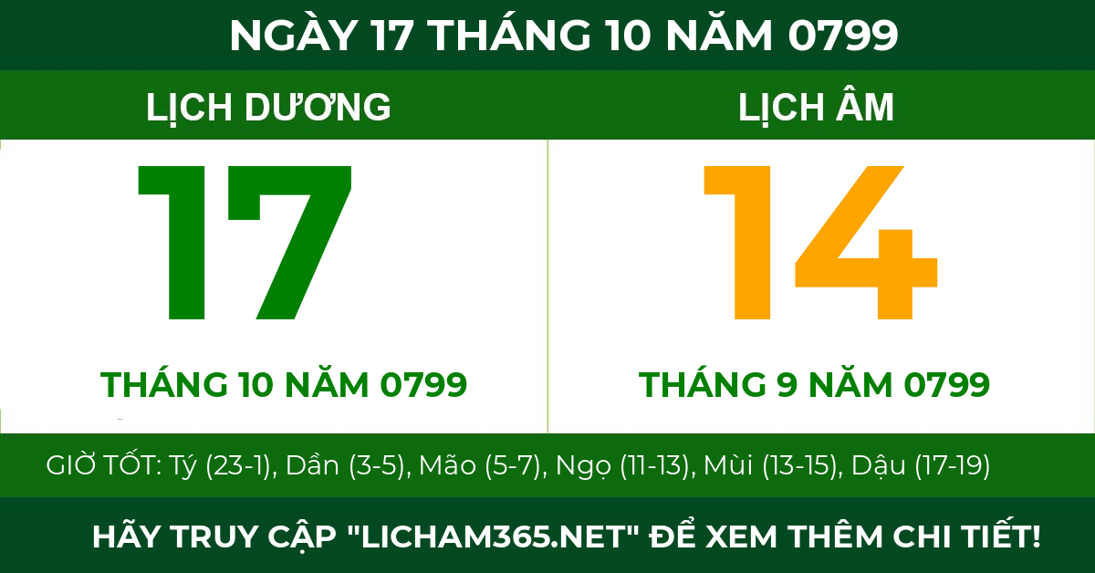 lịch âm ngày 17 tháng 10 năm 0799