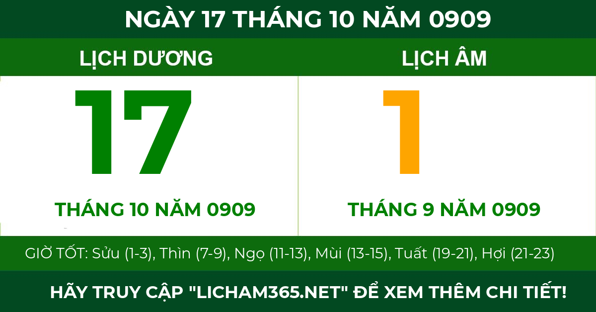 lịch âm ngày 17 tháng 10 năm 0909