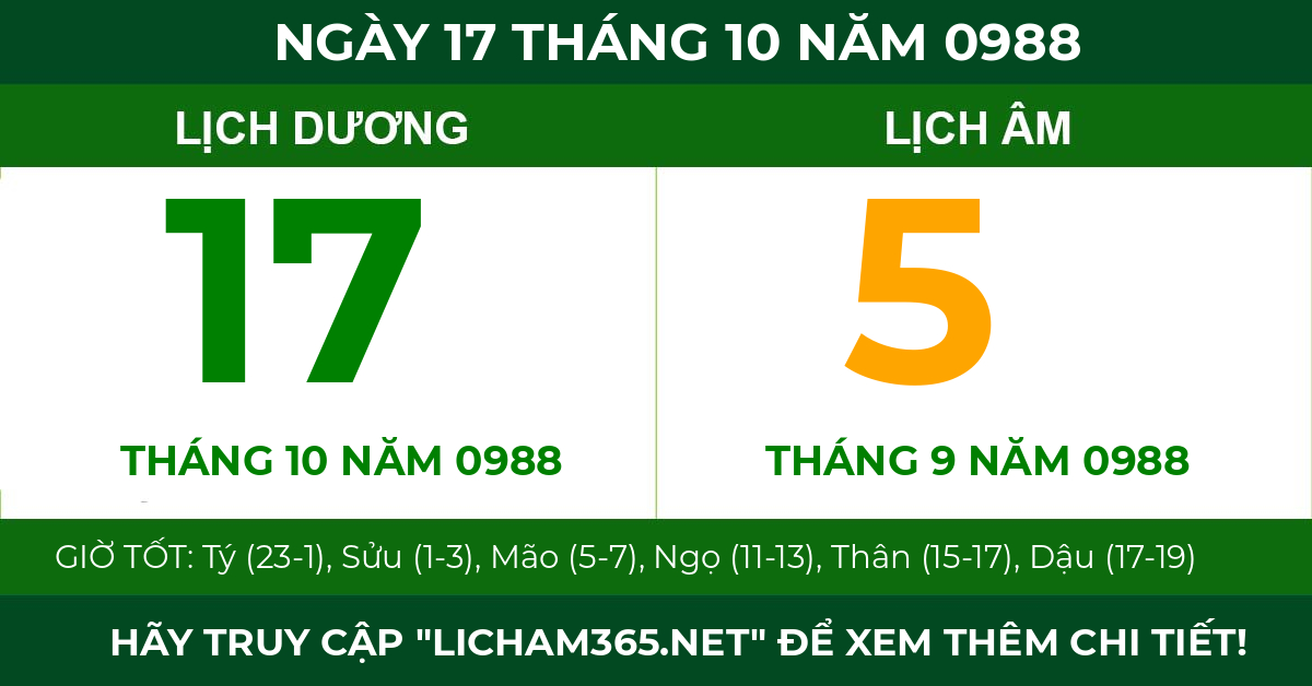 lịch âm ngày 17 tháng 10 năm 0988