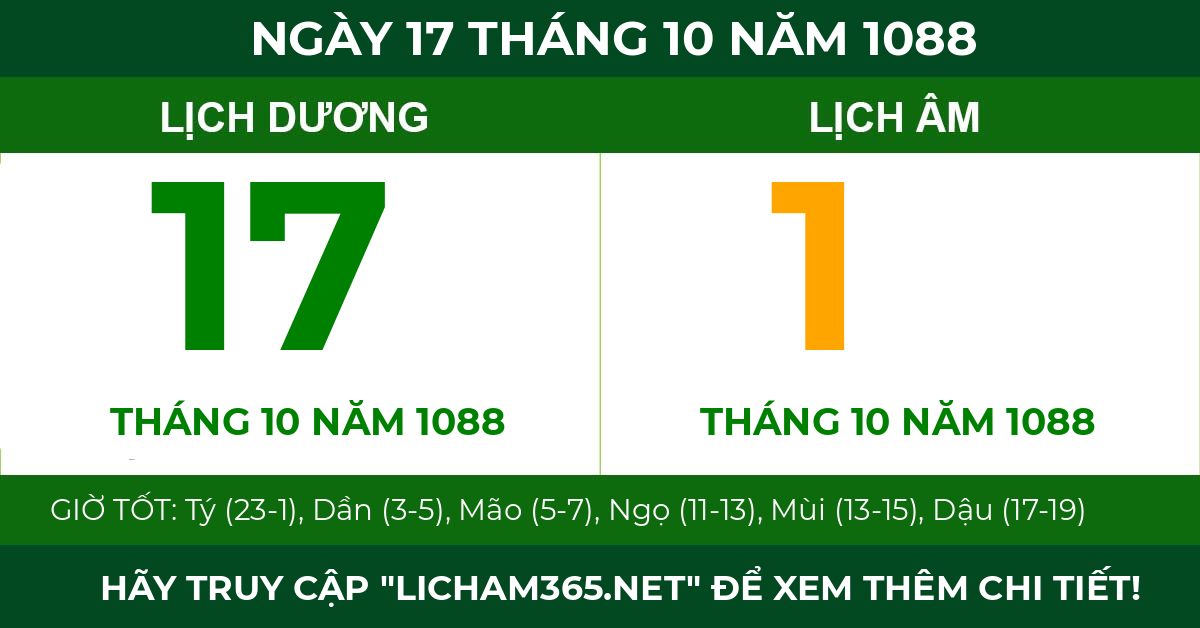 lịch âm ngày 17 tháng 10 năm 1088