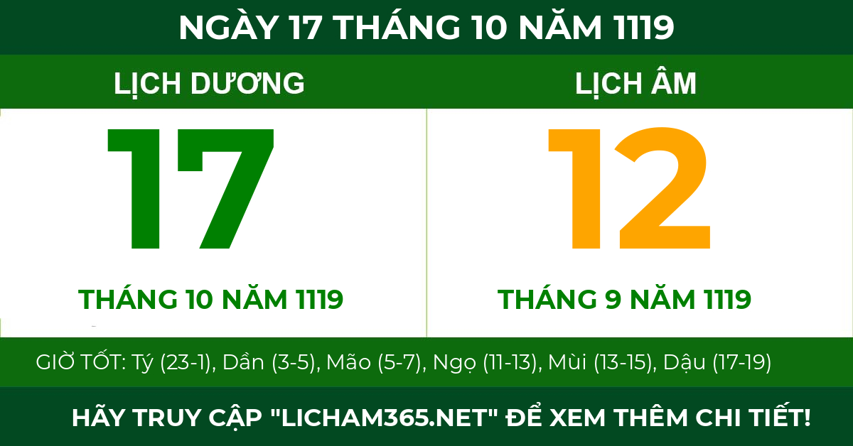 lịch âm ngày 17 tháng 10 năm 1119