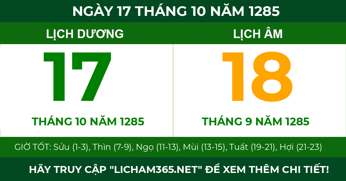 lịch âm ngày 17 tháng 10 năm 1285