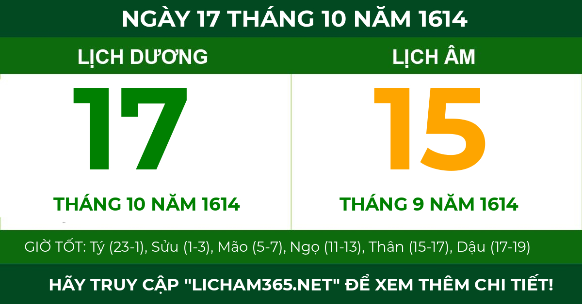 lịch âm ngày 17 tháng 10 năm 1614