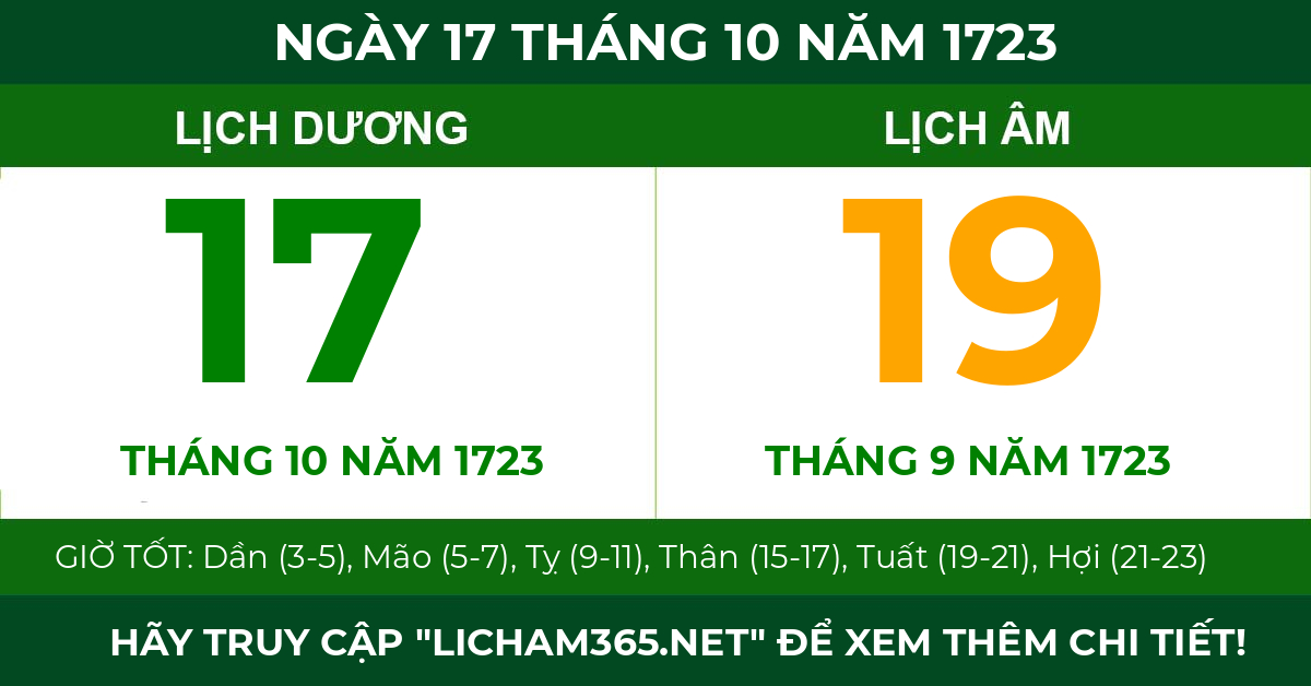 lịch âm ngày 17 tháng 10 năm 1723