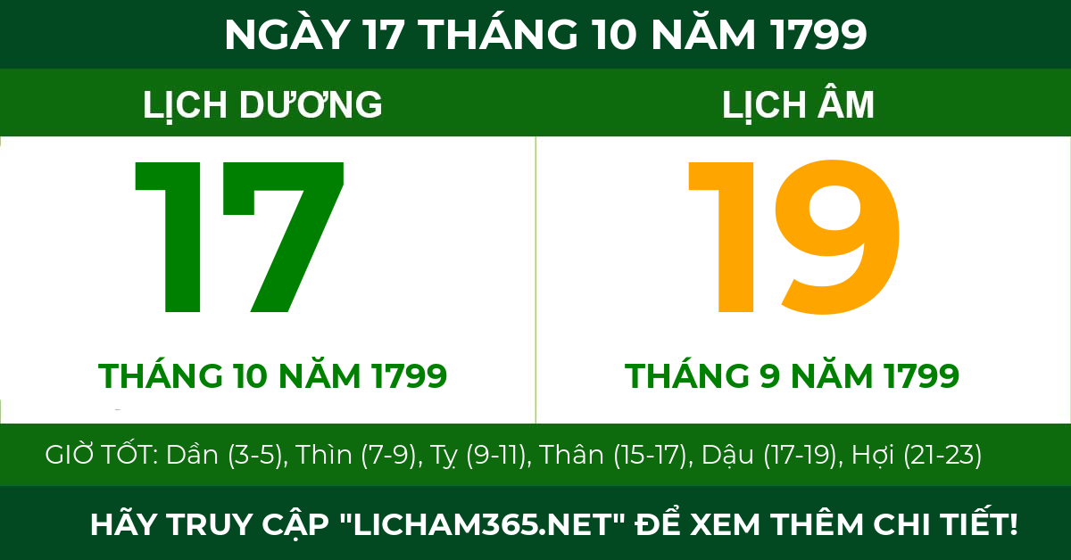 lịch âm ngày 17 tháng 10 năm 1799