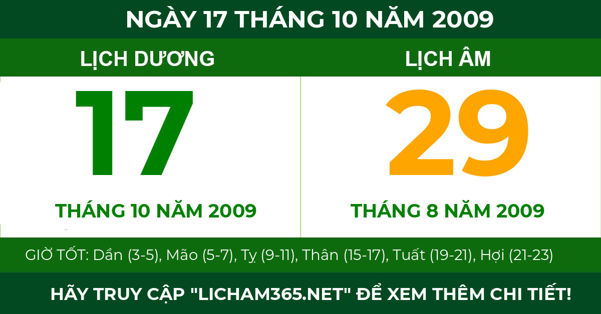 lịch âm ngày 17 tháng 10 năm 2009