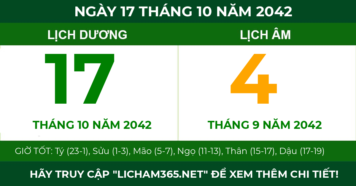 lịch âm ngày 17 tháng 10 năm 2042