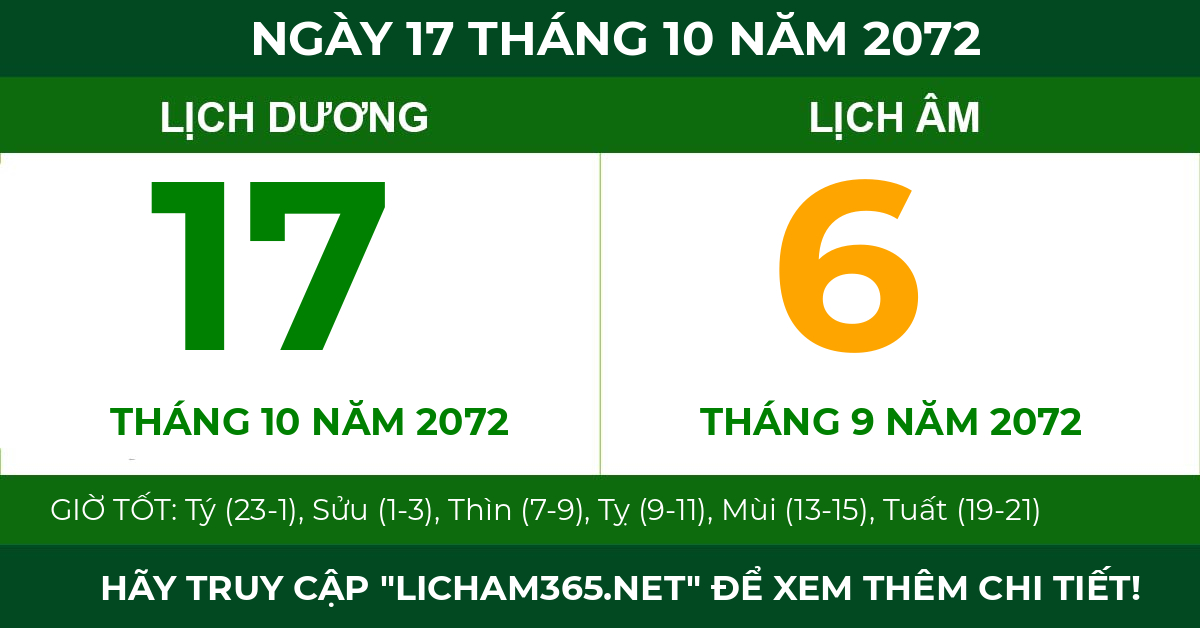 lịch âm ngày 17 tháng 10 năm 2072