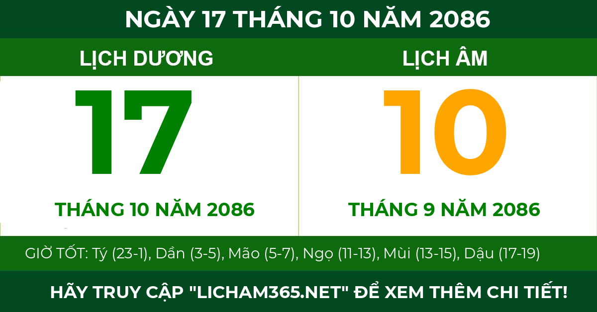 lịch âm ngày 17 tháng 10 năm 2086