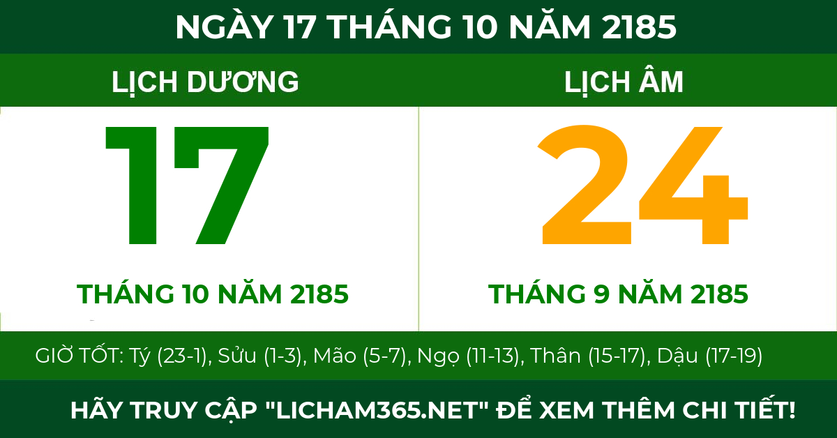 lịch âm ngày 17 tháng 10 năm 2185