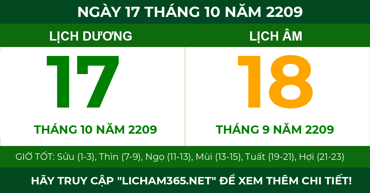 lịch âm ngày 17 tháng 10 năm 2209