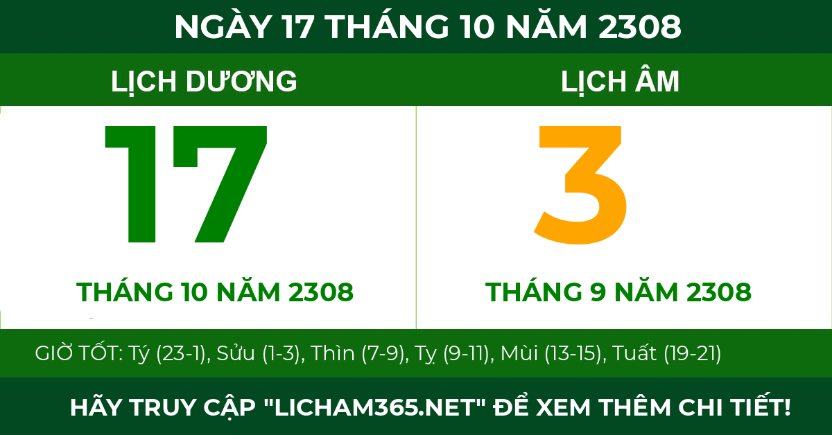 lịch âm ngày 17 tháng 10 năm 2308