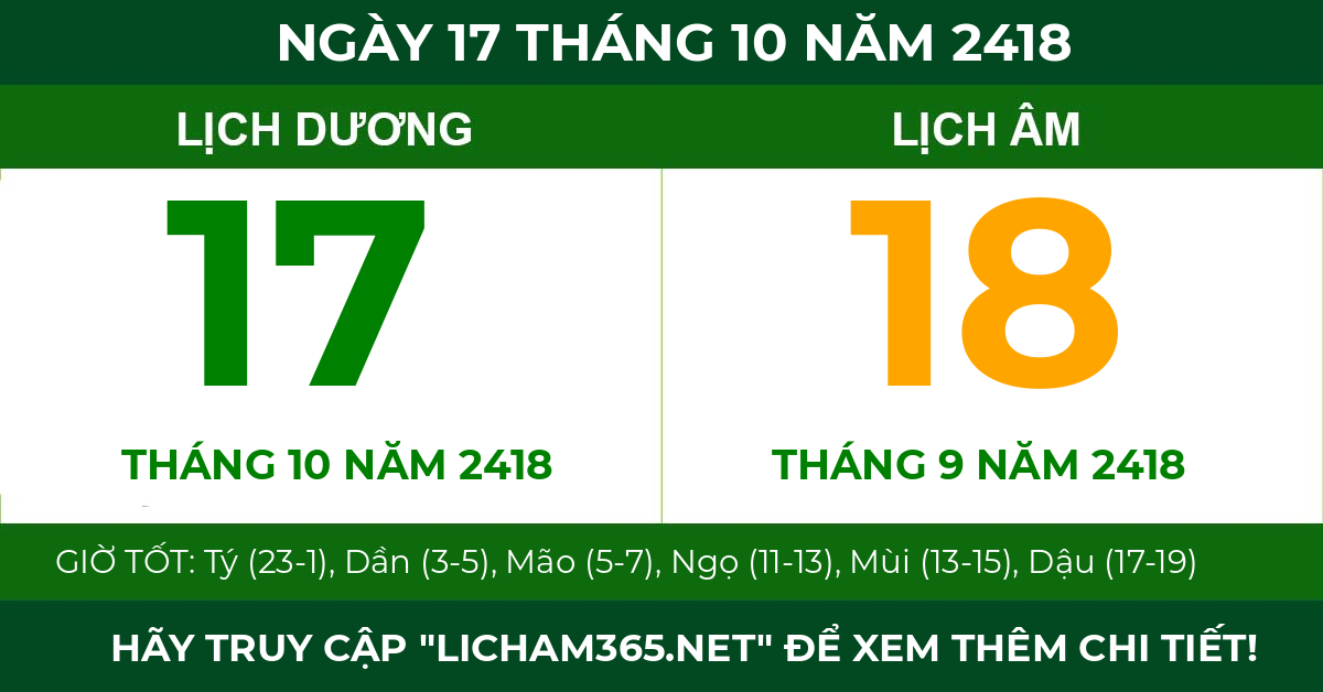 lịch âm ngày 17 tháng 10 năm 2418