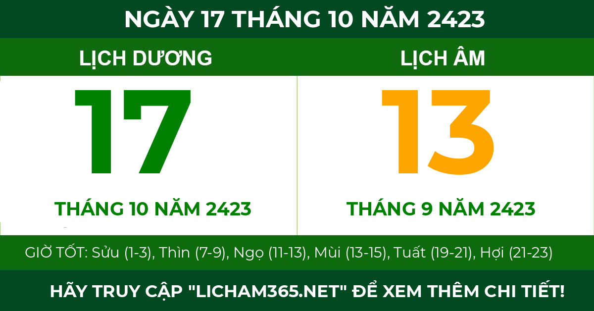 lịch âm ngày 17 tháng 10 năm 2423