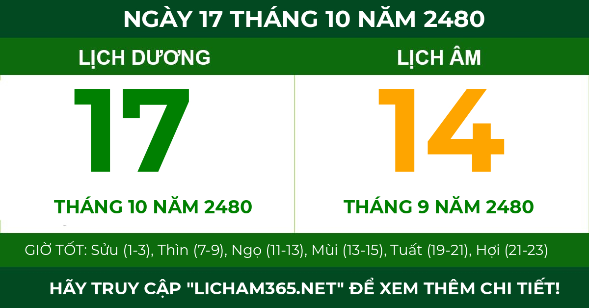 lịch âm ngày 17 tháng 10 năm 2480