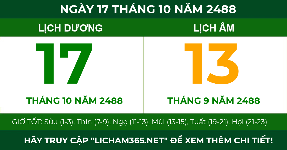 lịch âm ngày 17 tháng 10 năm 2488