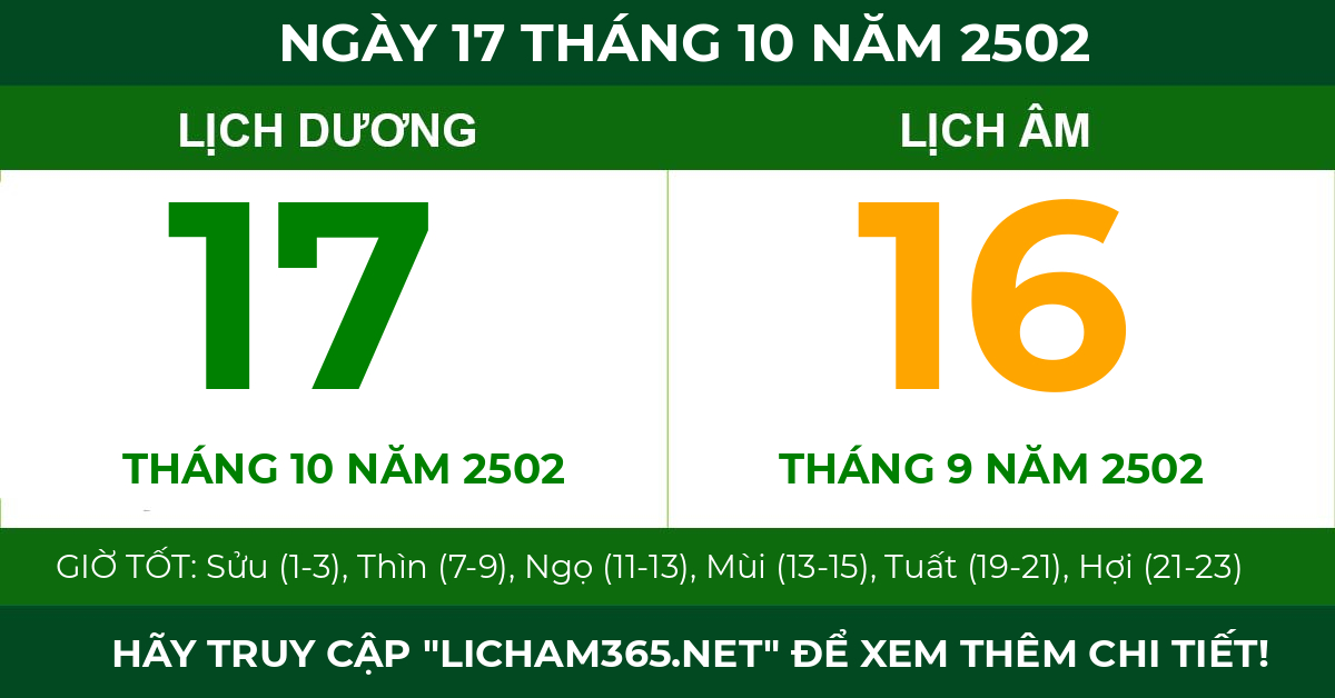 lịch âm ngày 17 tháng 10 năm 2502