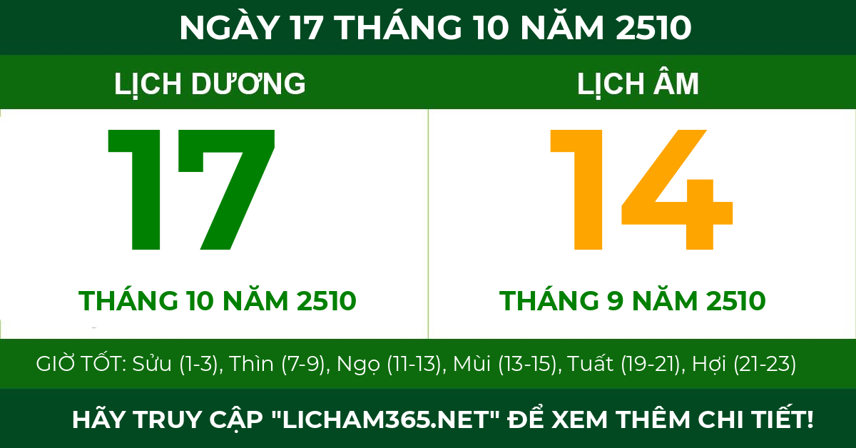 lịch âm ngày 17 tháng 10 năm 2510