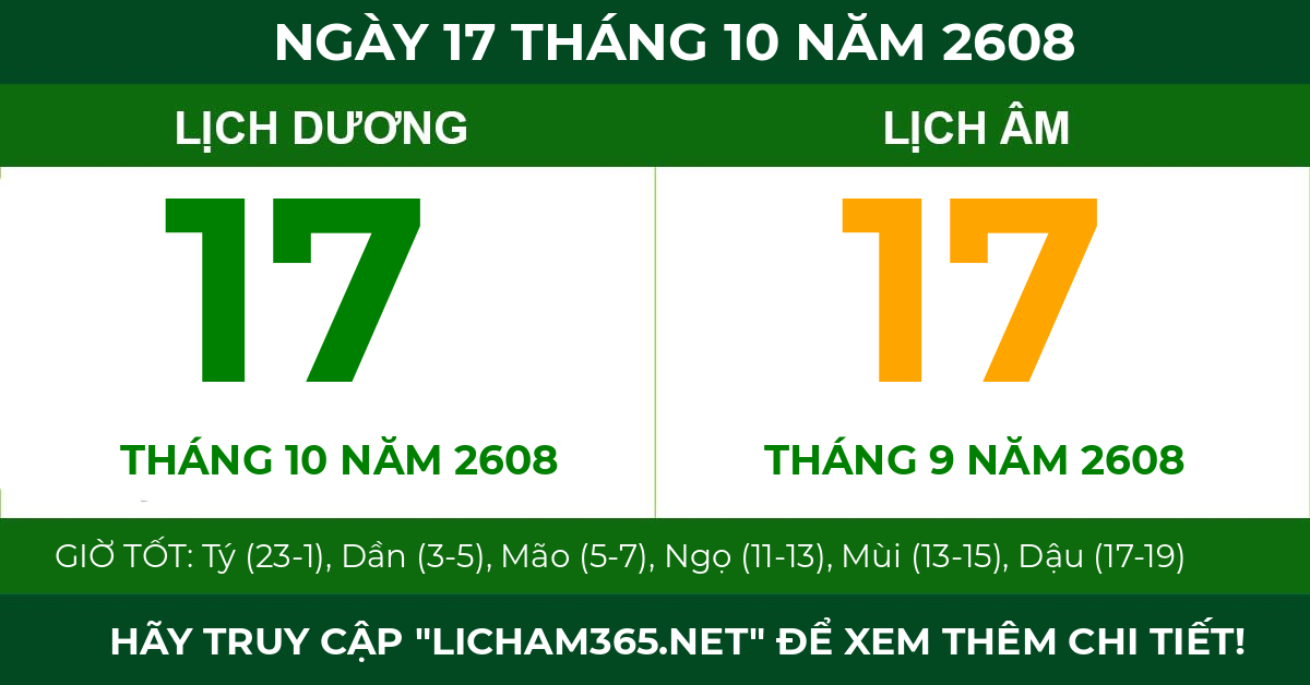 lịch âm ngày 17 tháng 10 năm 2608