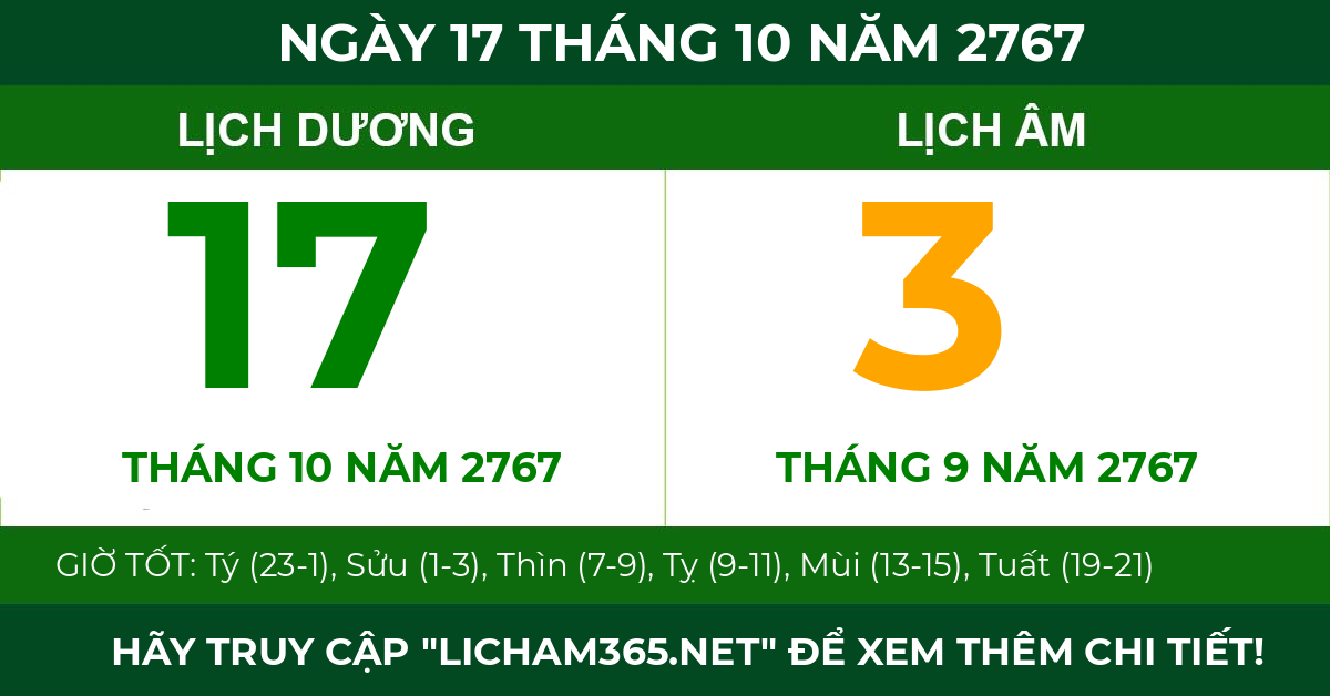 lịch âm ngày 17 tháng 10 năm 2767