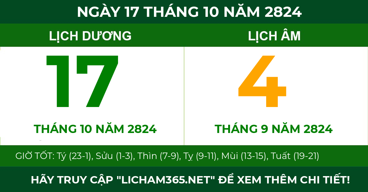 lịch âm ngày 17 tháng 10 năm 2824
