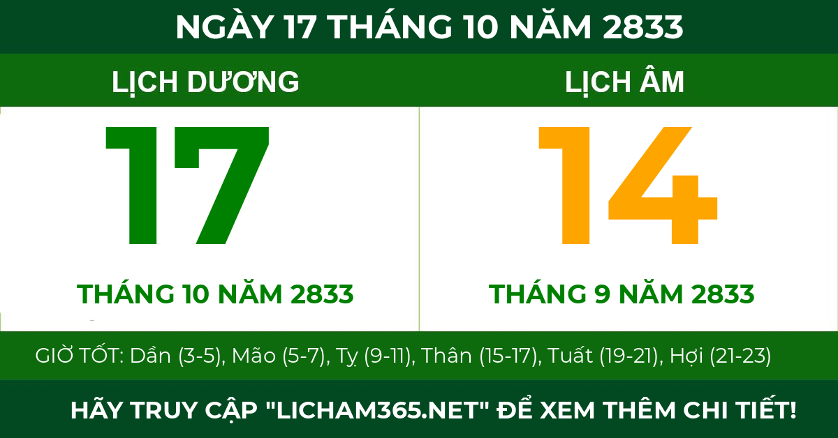 lịch âm ngày 17 tháng 10 năm 2833