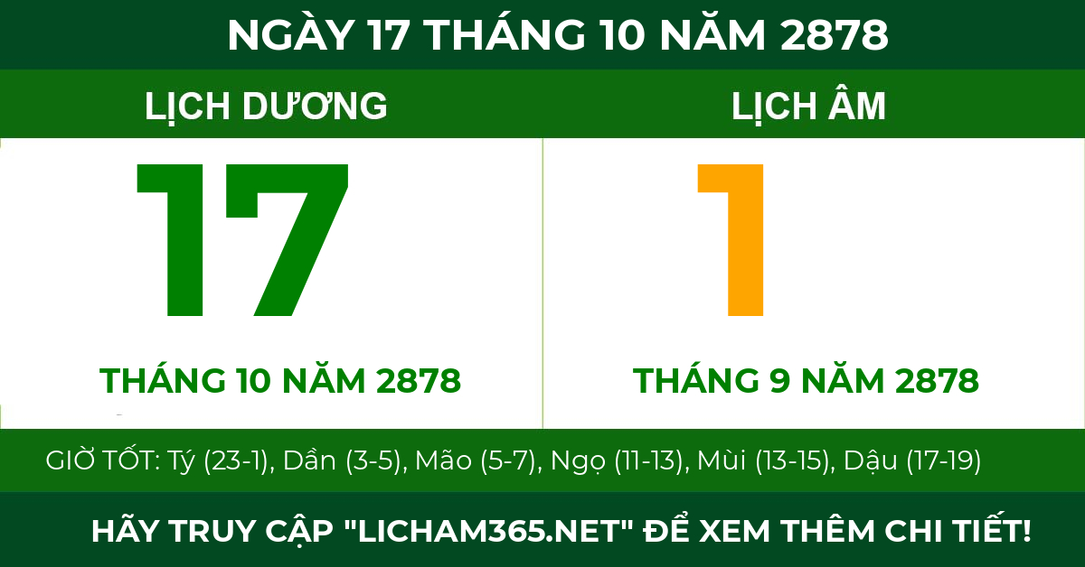 lịch âm ngày 17 tháng 10 năm 2878