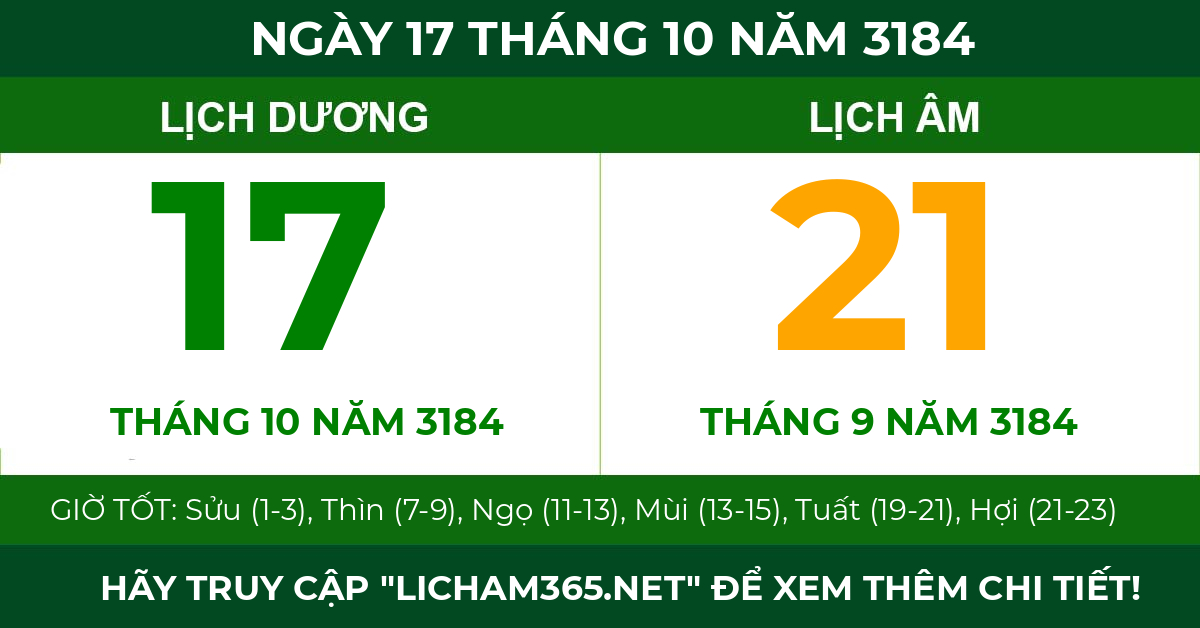 lịch âm ngày 17 tháng 10 năm 3184