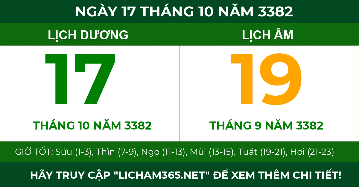 lịch âm ngày 17 tháng 10 năm 3382
