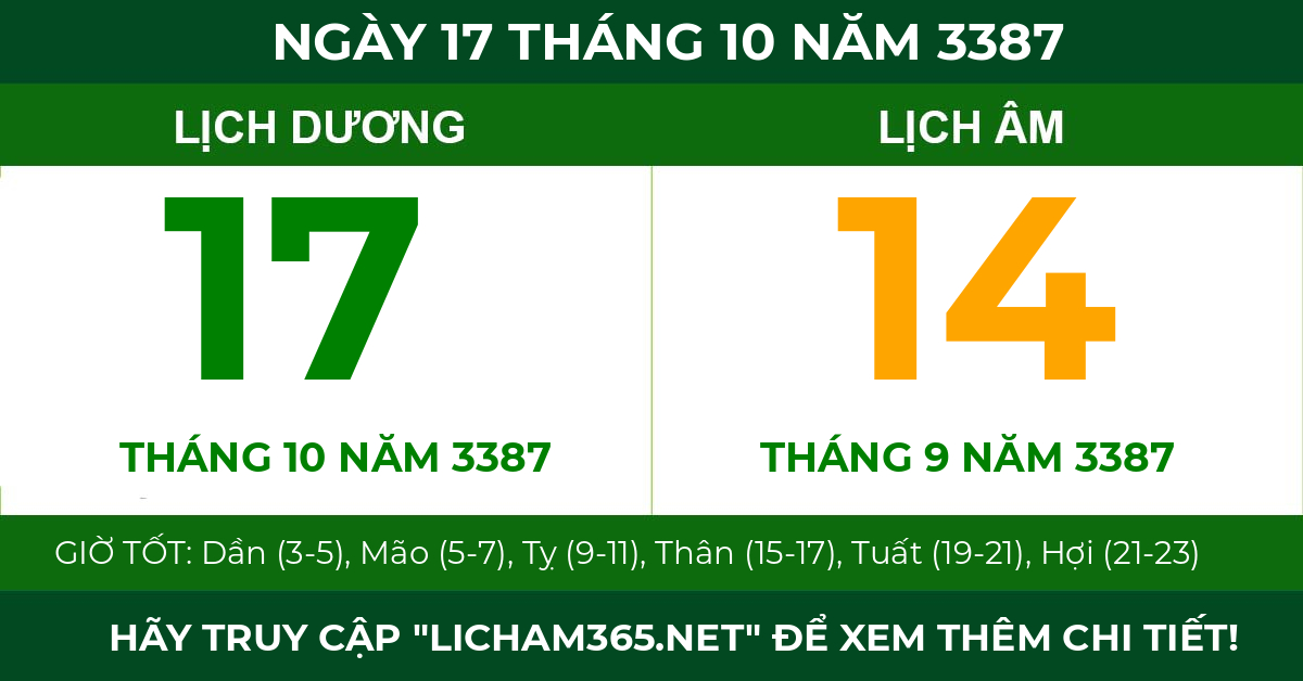 lịch âm ngày 17 tháng 10 năm 3387