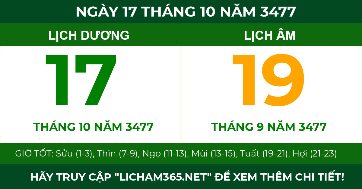 lịch âm ngày 17 tháng 10 năm 3477