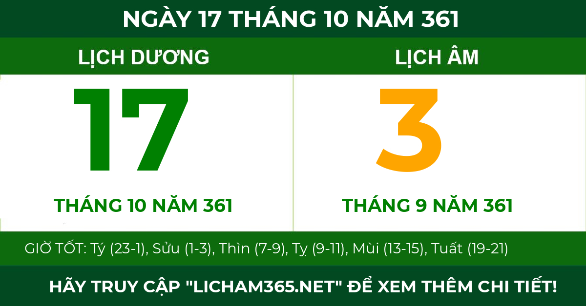 lịch âm ngày 17 tháng 10 năm 361