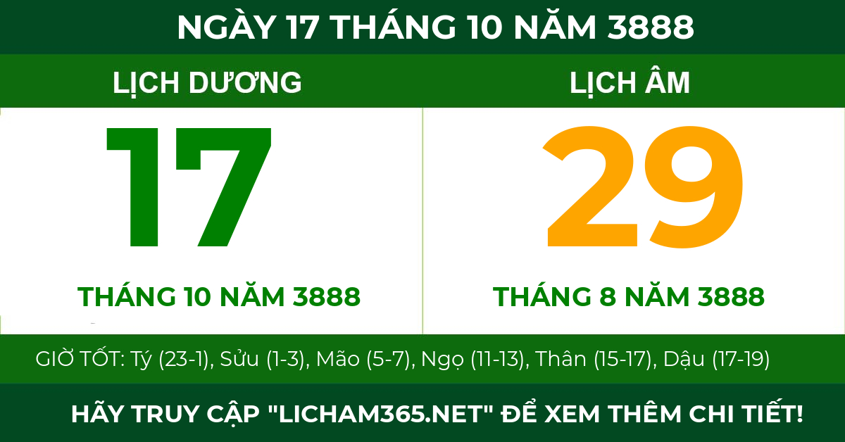 lịch âm ngày 17 tháng 10 năm 3888