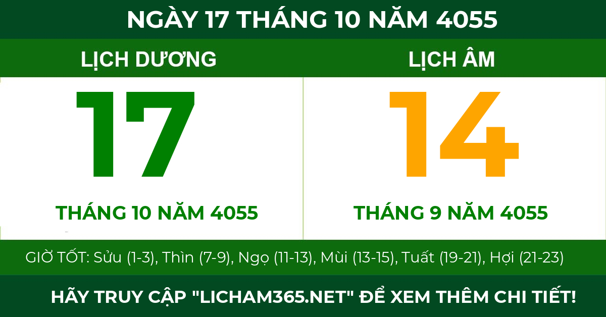 lịch âm ngày 17 tháng 10 năm 4055