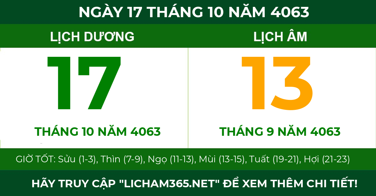 lịch âm ngày 17 tháng 10 năm 4063