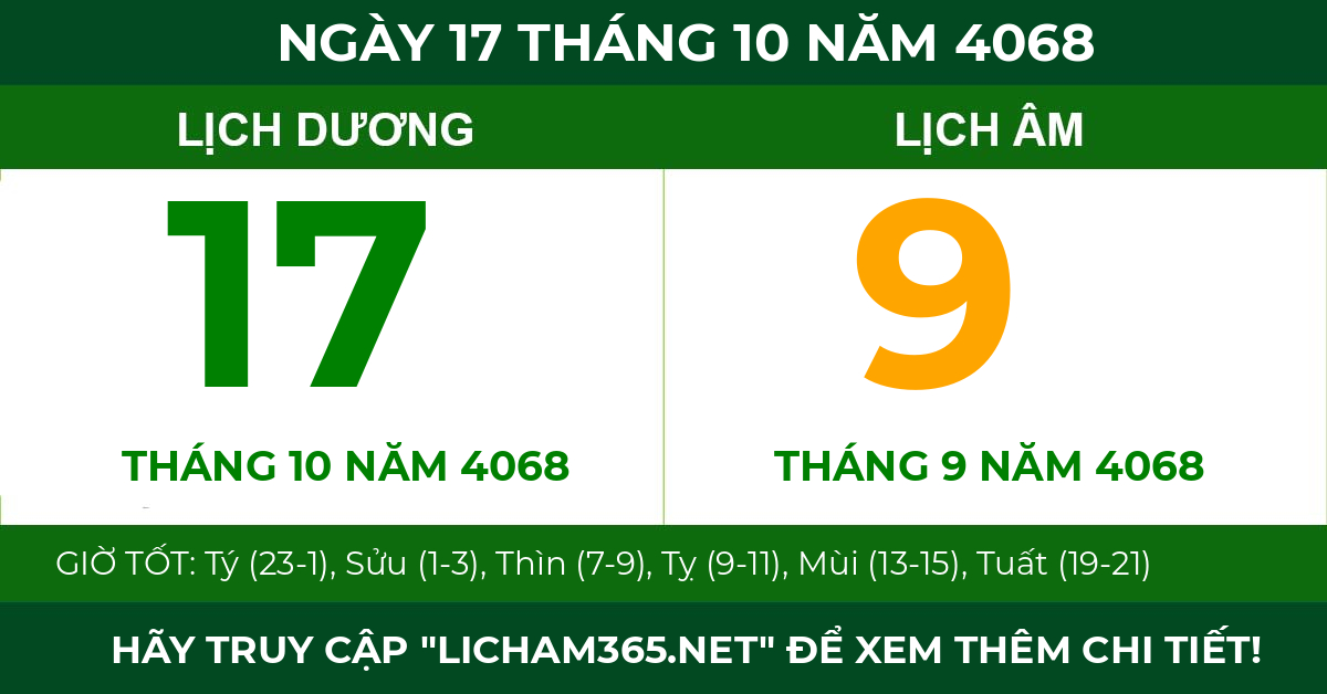 lịch âm ngày 17 tháng 10 năm 4068