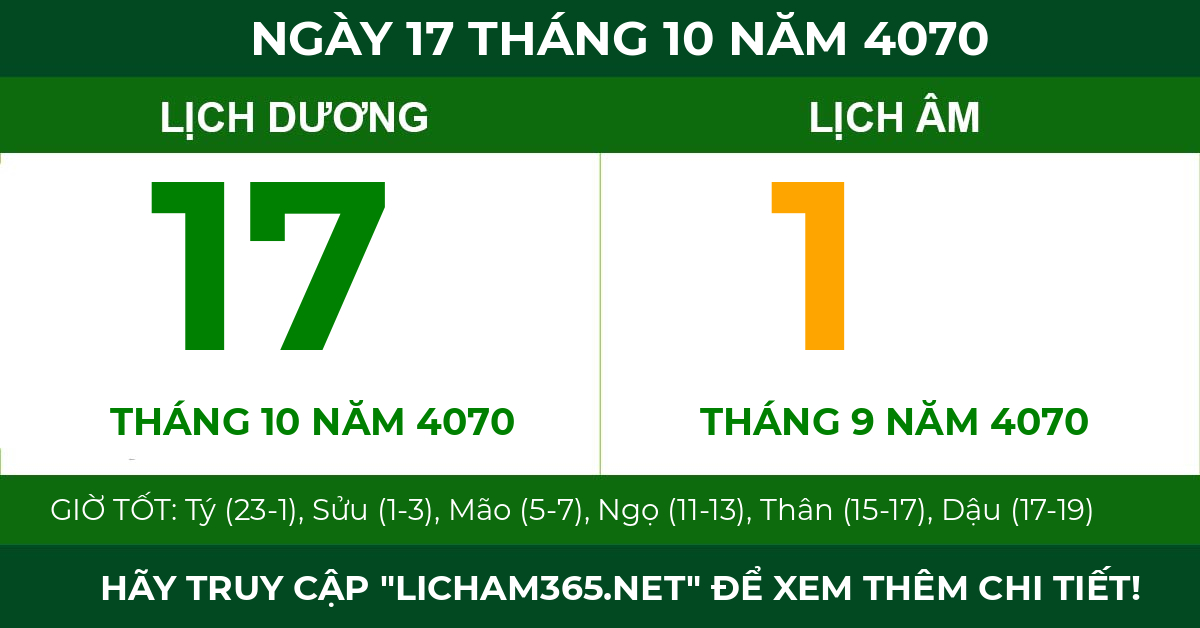lịch âm ngày 17 tháng 10 năm 4070