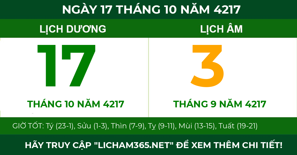 lịch âm ngày 17 tháng 10 năm 4217