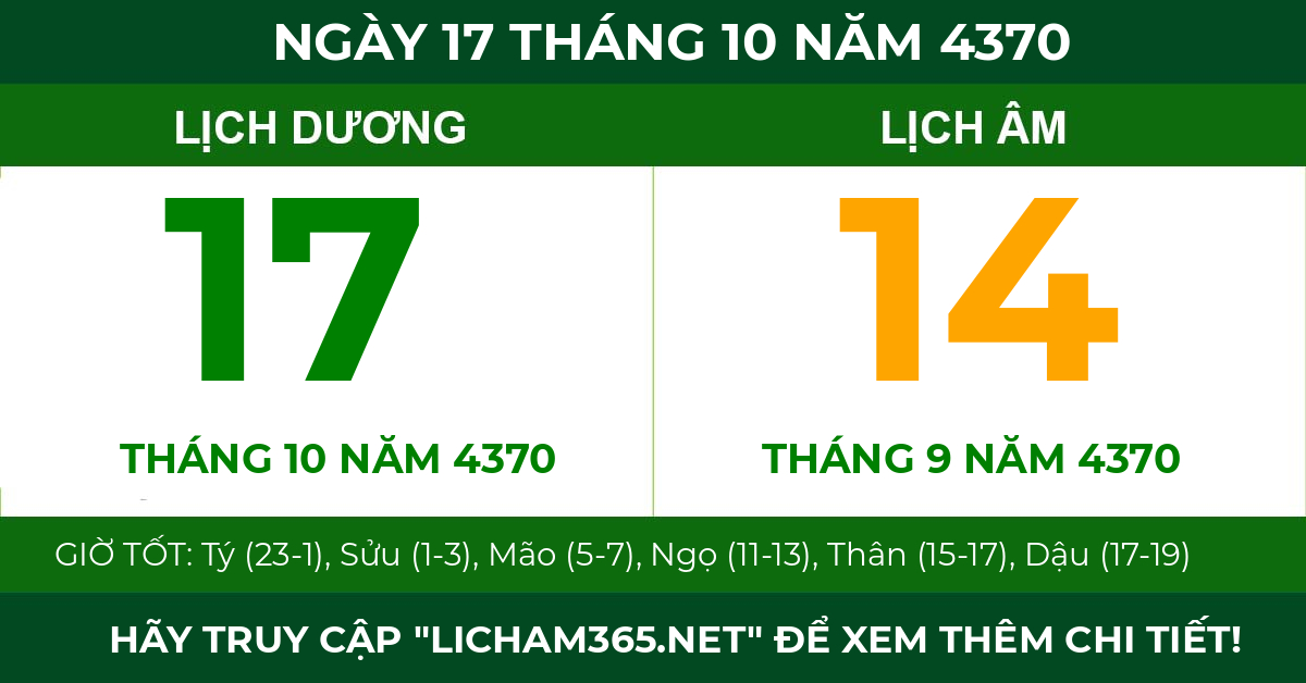 lịch âm ngày 17 tháng 10 năm 4370