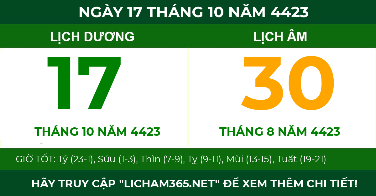 lịch âm ngày 17 tháng 10 năm 4423